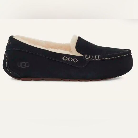 UGG Ansley black suede fur slippers slides slip on shoes women’s 7 - Picture 1 of 9